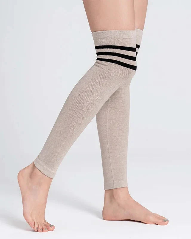 Striped Knit Cotton Blend Leg Warmers