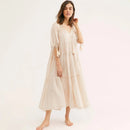 V-Neck Half Sleeve Vintage Boho Loose Cotton Dress