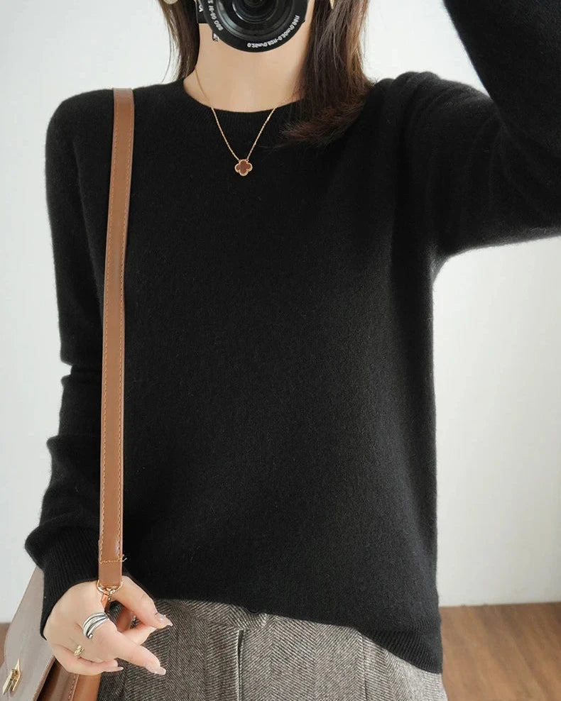 Merino Wool Round Neck Pullover Sweater