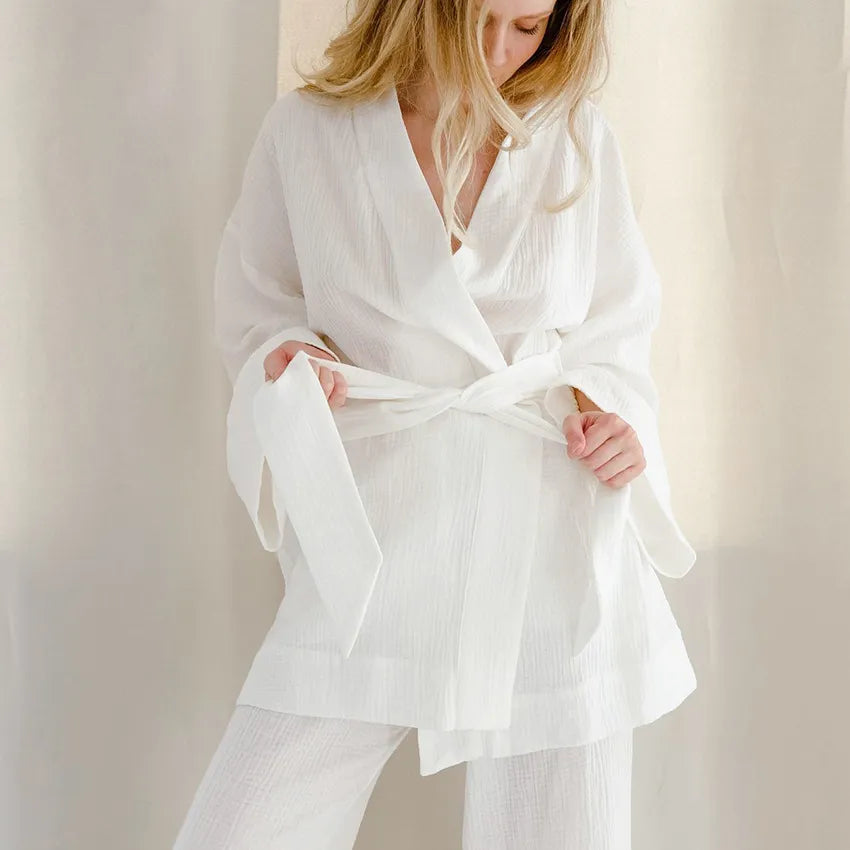 Pure Cotton Robe And Trousers Lounge Set