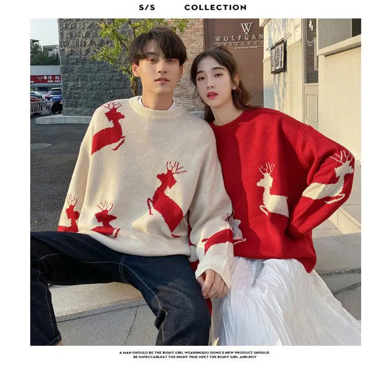 Oversized Reindeer Jacquard Couples Christmas Sweater