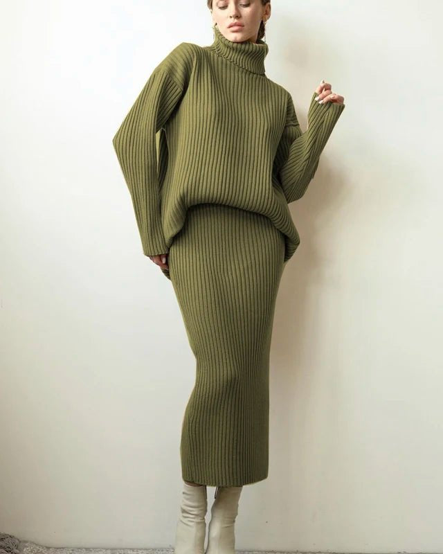 Turtle Neck Sweater and Midi Skirt Suits