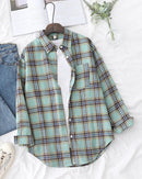 Plaid Lapel Single-Breasted Loose Shirt