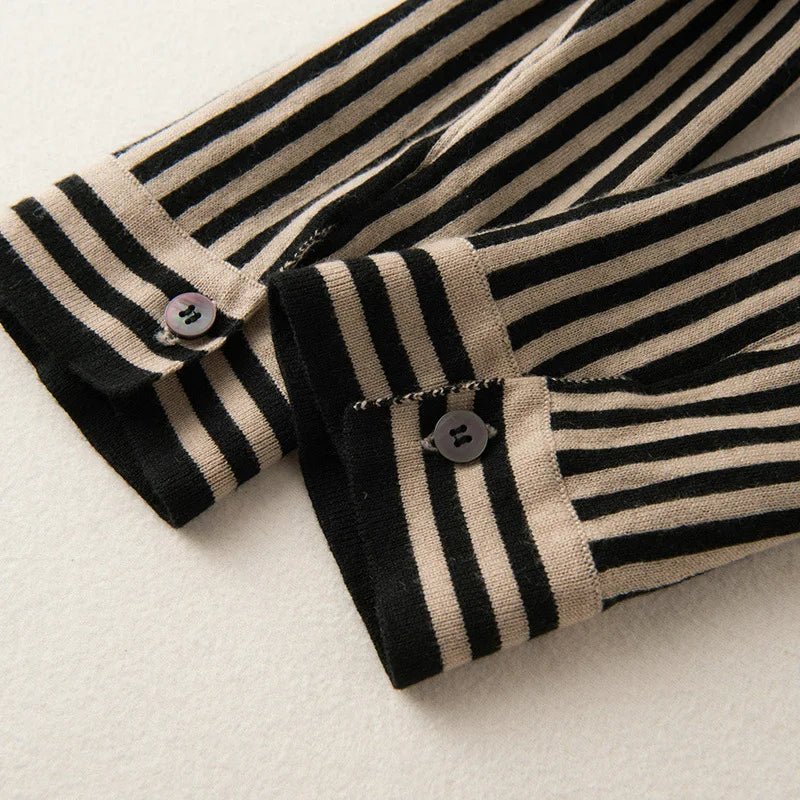 Striped Turn-down Collar Wool Knitted Shirt