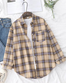 Plaid Lapel Single-Breasted Loose Shirt