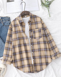 Plaid Lapel Single-Breasted Loose Shirt