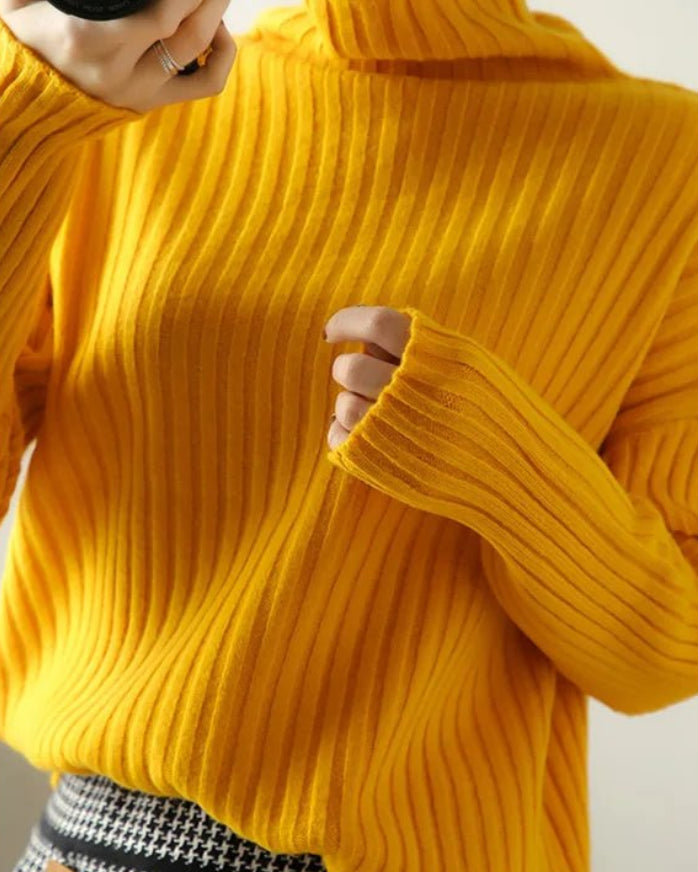 Ribbed Knit Turtleneck Wool Sweater