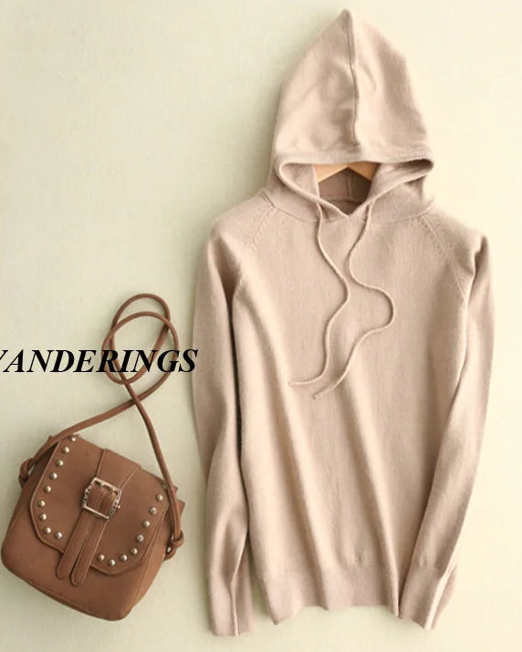Hooded Loose-Fit Solid Knit Pullover Sweater