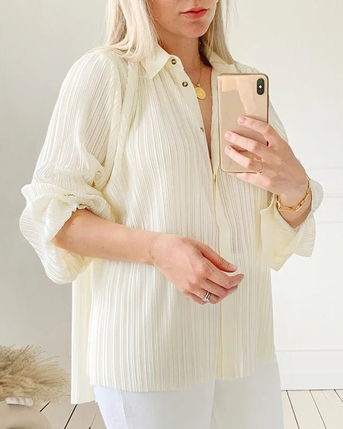 Pleated Blouse & Wide Leg Pants Set