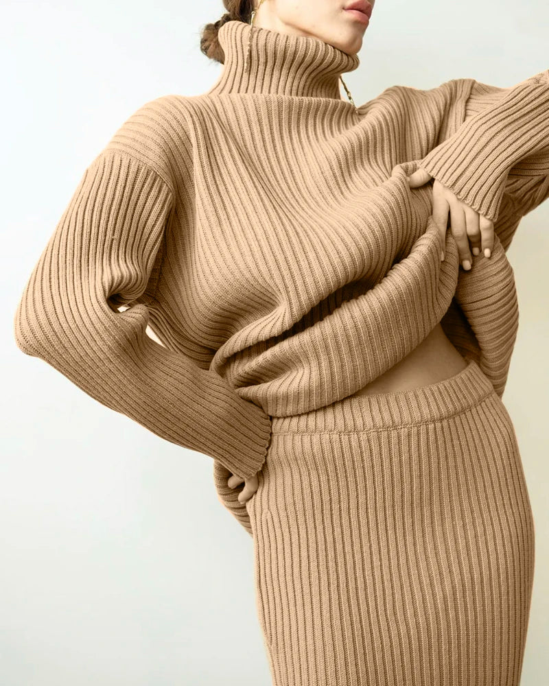 Turtle Neck Sweater and Midi Skirt Suits
