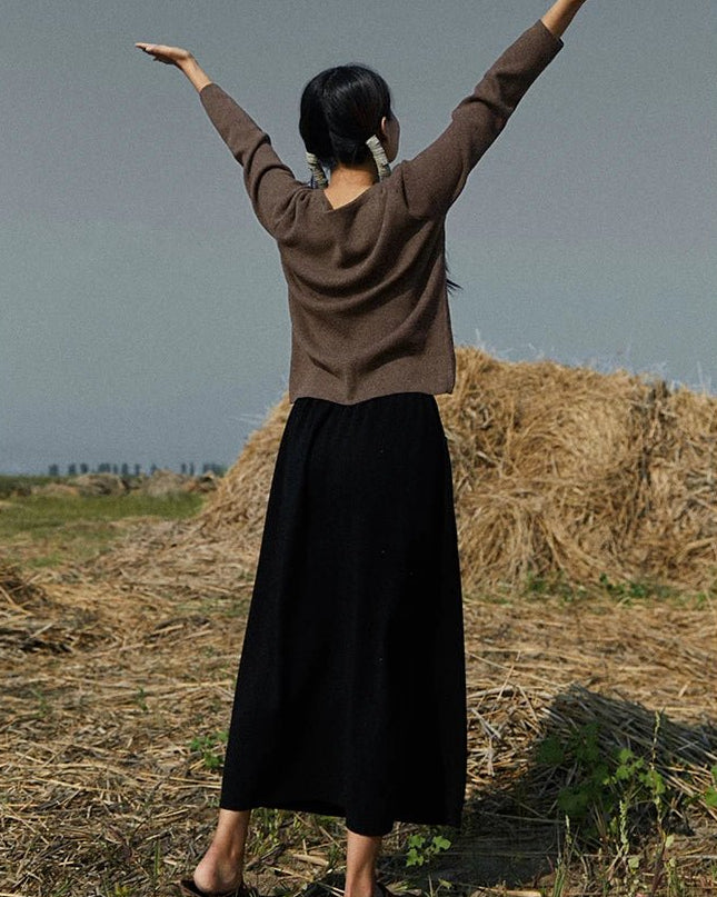 Wool Blend Knitted Long Skirt