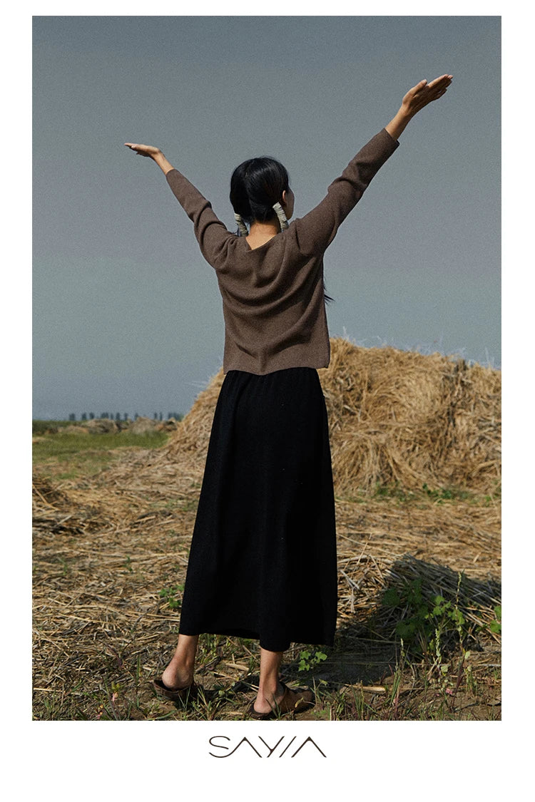 Wool Blend Knitted Long Skirt