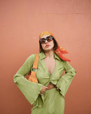 Pleated Long Sleeve Shirt And Pants Set