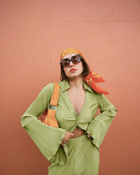 Pleated Long Sleeve Shirt And Pants Set