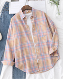 Plaid Lapel Single-Breasted Loose Shirt