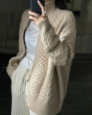 High-Collar Zip-Up Wool Cardigan Coat