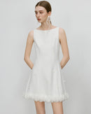 Women's premium acetate dress - boat neck, petal design and elegant temperament, perfect for dinner parties, business meetings or semi-formal events.