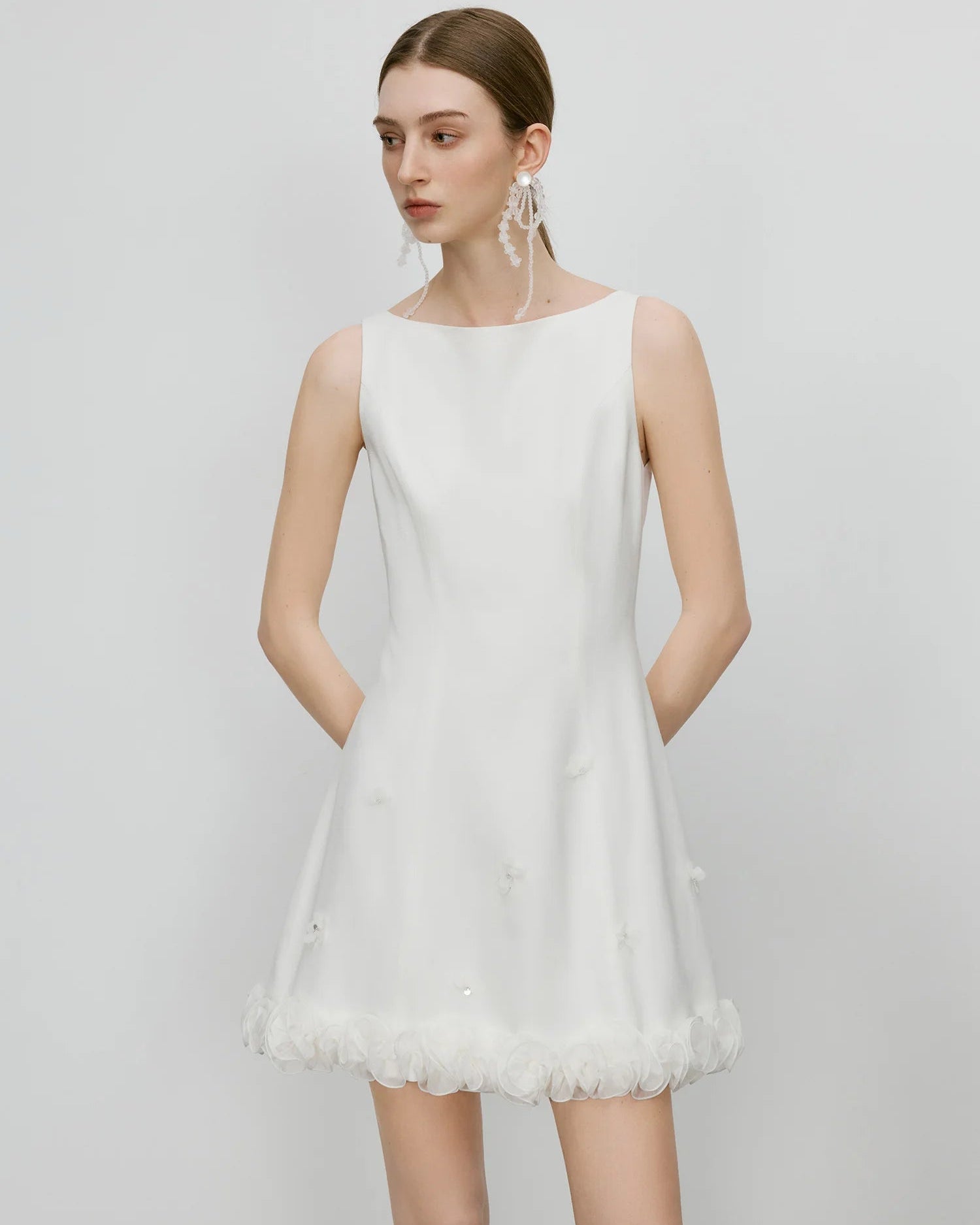 High-End Boat Neck Petal Design Dress