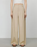 Women's  high-end wide-leg pants – high-waisted loose fit,  cotton fabric, slight stretch, button fly closure, tatted weaving craft, perfect for casual or semi-formal versatile styling.