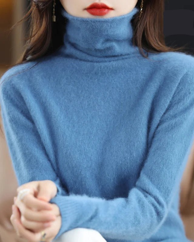 High-Neck Mink Cashmere Pullover Sweater