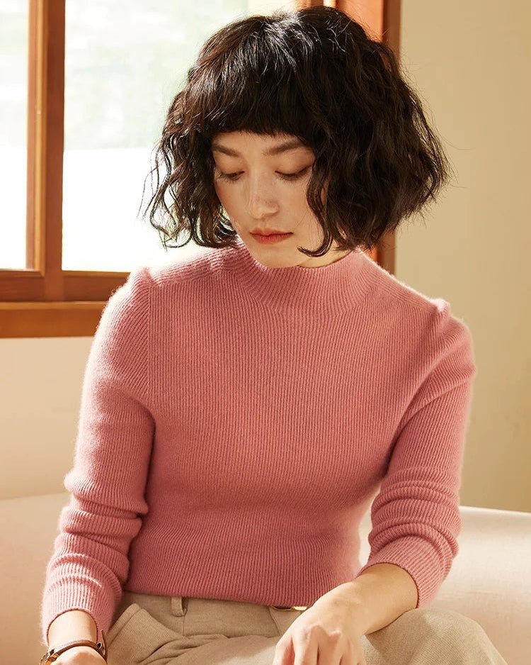 High-Neck Pullover Slim-Fit Cashmere Knit Sweater