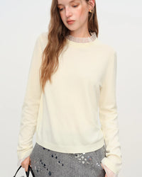 Women’s new mock-neck knit top with delicate ruffle trim - soft stretch fit, perfect autumn and winter base layer, ideal for layering under cardigans, coats or wearing alone for casual outings, work commutes and cozy everyday looks.