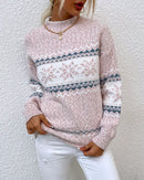 high-neck snowflake knit sweater - feather light warmth, dropped shoulder design for autumn & winter casual wear