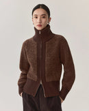Caramel High-Quality Wool Knit Cardigan - Pure Merino Wool Boxy Drop Shoulder Sweater with Two-Way Zip