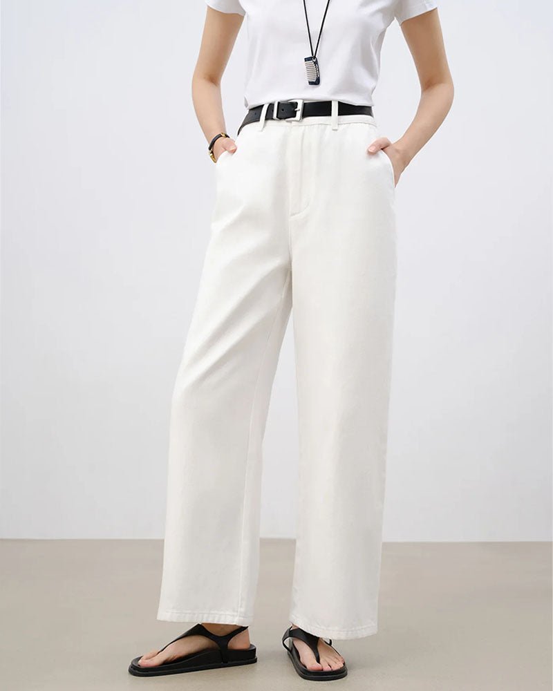 High Waist Cropped Denim Straight Pant