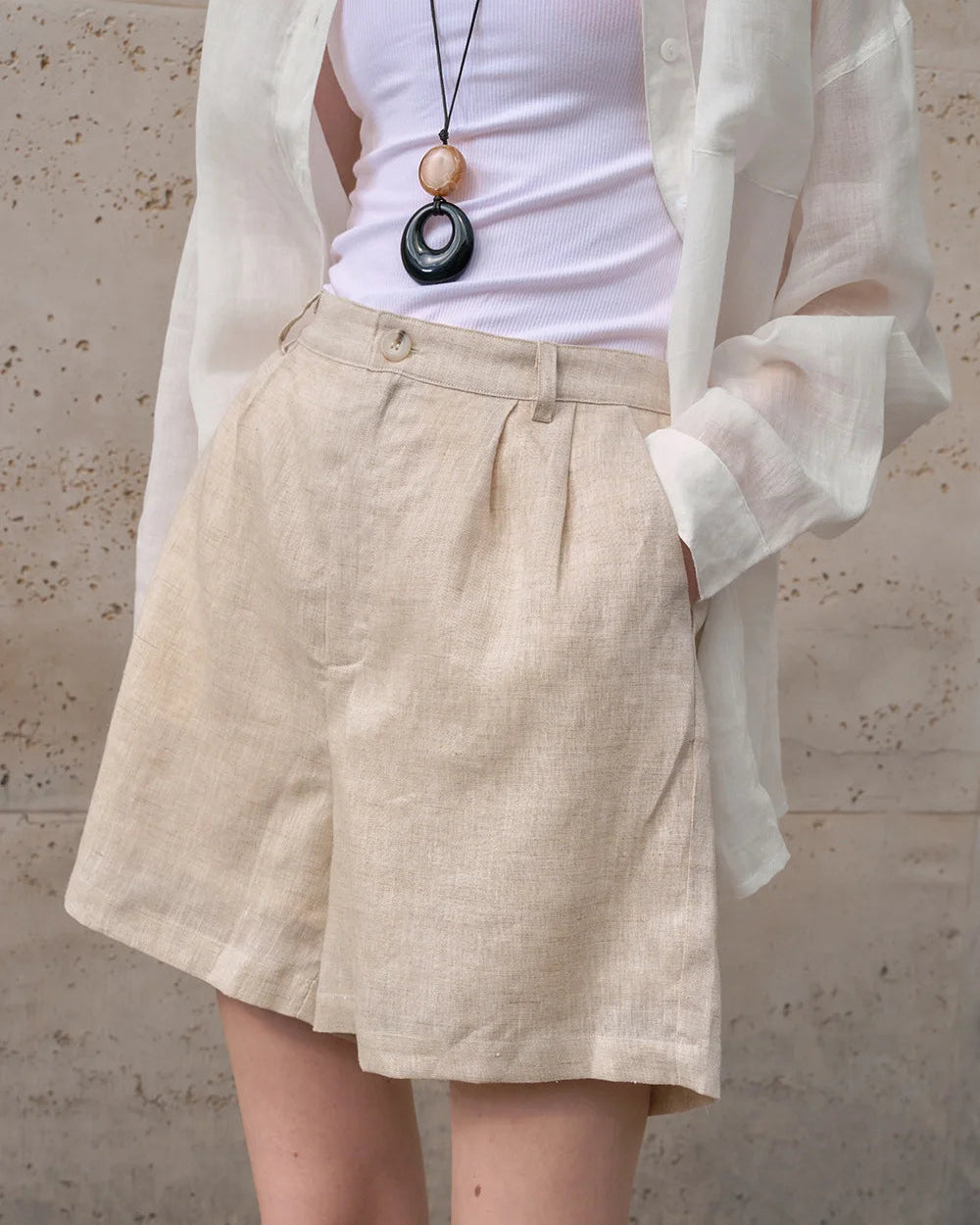 High-Waisted Casual Linen Shorts