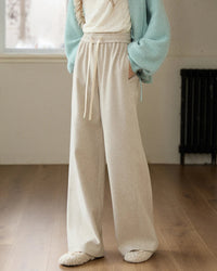 Retro casual women's high waist wide leg pants with lace up design, soft tailored fabric for autumn winter, loose straight slim fit trousers for everyday casual wear.
