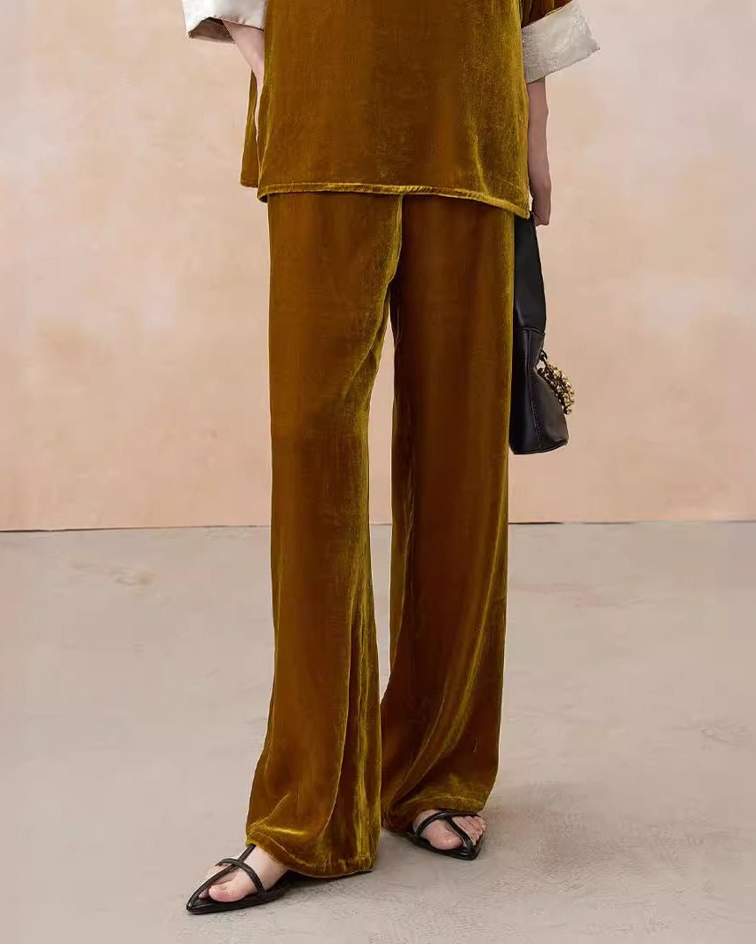 High-Waisted Wide-Leg Silk Velvet Pants