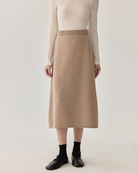 Dark Grey High-Waisted A-Line Skirt - Silk  Wool Speckled Yarn Knit Midi Skirt for Elegant Occasions