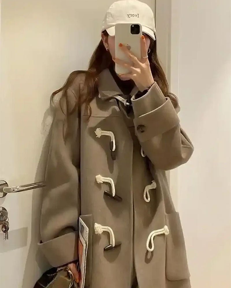 Horn Button Mid Length Wool Coat