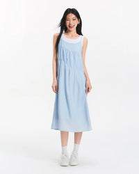 Women's two-piece slip dress - irregular gentle design, nylon-viscose blend knit fabric, O-neck camisole style and mid-calf length, regular fit perfect for date nights, cocktail parties or elegant casual outings.
