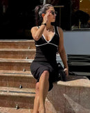 women's knitted slip dress - backless design, midi length, perfect for summer holidays, beach getaways or sexy party looks.