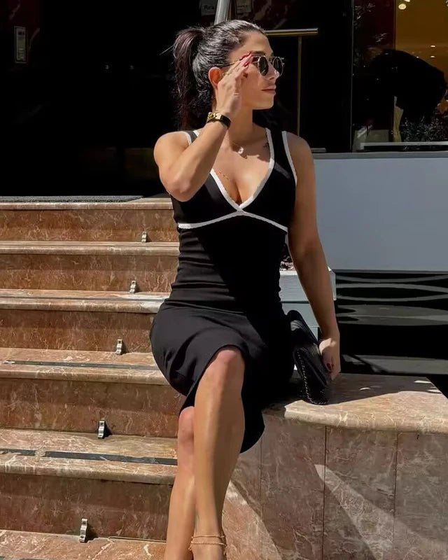 Knitted Spaghetti Strap Backless Midi Dress