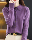 100% Merino Wool Polo-Collar Cardigan