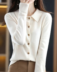 100% Merino Wool Polo-Collar Cardigan