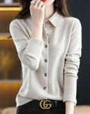 100% Merino Wool Polo-Collar Cardigan