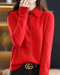 100% Merino Wool Polo-Collar Cardigan