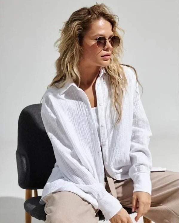 Lapel Collar Single-Breasted Loose-Fitting Shirt