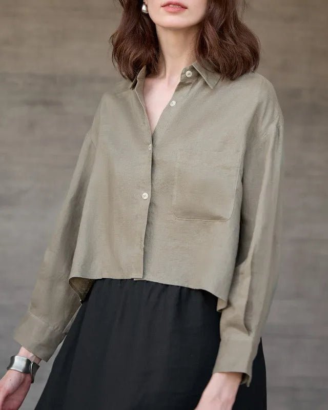 Linen Long-Sleeved Short Loose-Fitting Shirt