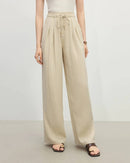 Lightweight linen high-waist trousers, elastic waistband, perfect for warm-weather layering