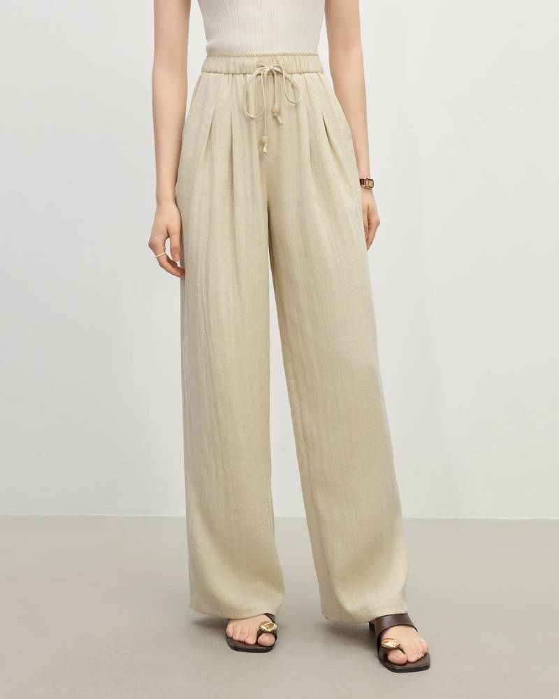 Linen Straight Elastic High Waist Pants