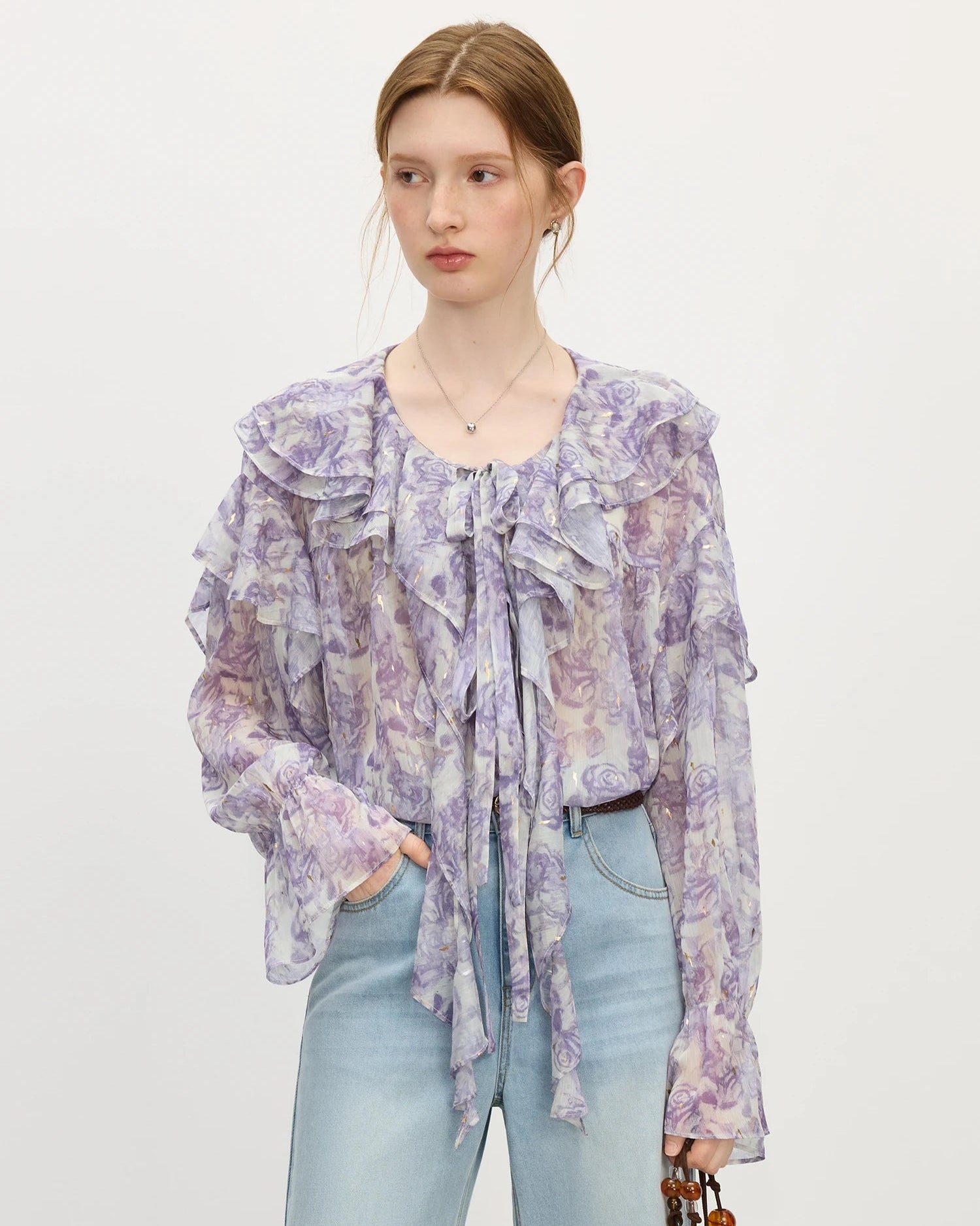 Long-Sleeved Rose Ruffle Collar Shirt