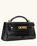 luxury designer tote bag - women's crocodile-embossed genuine leather, top handle + shoulder/crossbody functionality, new stylish design perfect for work, formal events or elegant everyday outings.