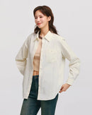 Women's corduroy shirt - pure cotton material, mid-length loose fit and long sleeves, winter-ready design perfect for cold-weather commutes, casual outings or cozy everyday styling.