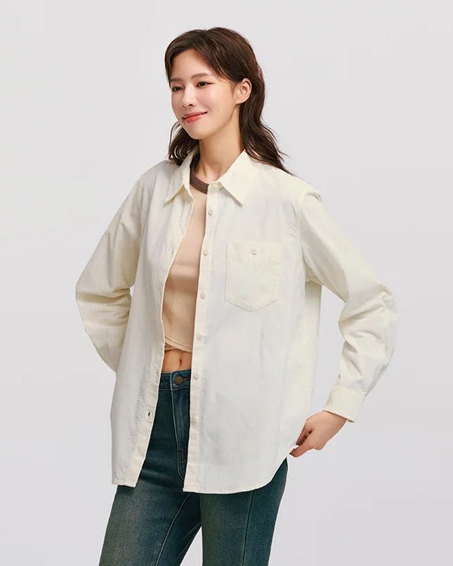 Mid-Length Loose Corduroy Long-Sleeved Shirt