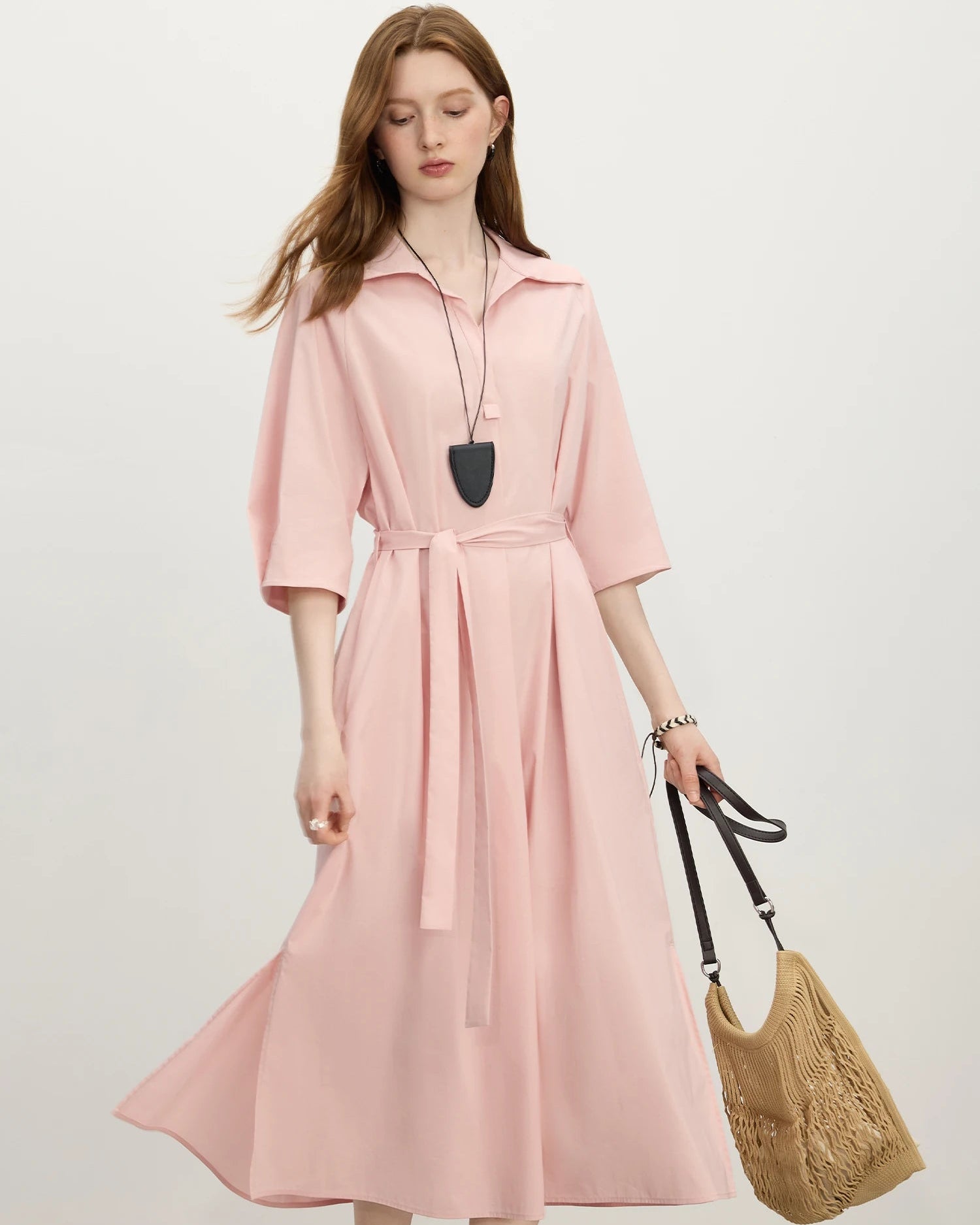 New Belted A-Line Loose Shirt Dress
